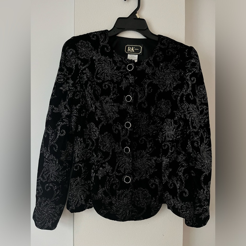 Vintage velvet sparkly black floral evening jacket size 8